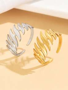 1 pieza Anillo de cadena de perlas huecas elegante y vintage, anillo de acero inoxidable con líneas geométricas en capas personalizado, joyería plateada en oro de 18K impermeable para mujeres, adecuado para festivales - geometría - Ver 1