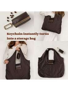 Keychain Transforms Into Foldable Lightweight Pouch! Available In Coffee Brown, Black, Khaki, Army Green, Versatile Commuter Bag - Multicolor - View 1