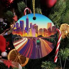 1 Piece Luxury Theme Ceramic Ornament - Iconic Skyline With Willis Tower And Navy Pier, Durable Collectible Tree Decoration, Suitable Holiday Decoration, Families, Year-Round Use (Compatible With Trees) - 3*3英寸 - 查看 10