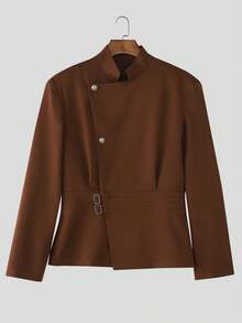 INCERUN Fashion Mens Stand Collar Button Front Long Sleeve Casual Blouse Shirt Tops - 棕色 - 查看 4