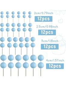 48pcs Spherical Cake Decorations Mini Balloon Cupcake Toppers Foam Cake Balls Blue Cake Balls Decorations For Birthday Party, Wedding Anniversary, Baby Shower, Gender Reveal Party