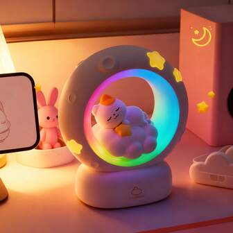 1 件睡眠 RGB 猫咪夜灯，USB 可充电伴侣睡眠灯，7 种 RGB 颜色台灯，柔和灯光，办公室减压灯，装饰性可爱睡眠床头灯，适用于卧室、客厅、节日礼物