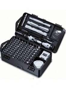 115合1精密螺丝刀套装，配备磁性维修工具，防滑人体工学手柄设计，适用于智能手机、笔记本电脑、手表和其他电子产品。采用铬钒钢材质，具有防震功能，包含六角形、五角形、十字形等20多种不同形状（随机发货）。 - 黑色 - 查看 9