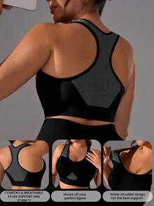 2pcs Plus Size Seamless Wireless Sports Bra, Shock-Absorbing Adjustable Crisscross Back Yoga Sleep Activewear - Multicolor - View 5