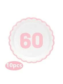 10个/20个/50个 白色和浅粉色60岁生日扇形纸盘 庆祝60周年派对餐盘 男女通用 60岁生日周年纪念一次性花卉造型粉色蛋糕餐盘 派对活动节日用品装饰 - 粉紅色60歲 - 查看 11