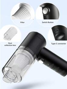 Aspiradora Portátil Recargable 2 en 1 | Ideal para Auto y Casa - Negro - Ver 5