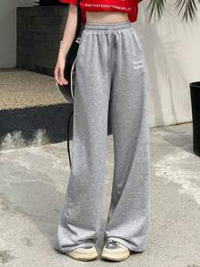 1pc Girls/Teens' Fashion Versatile Casual Straight Leg Pants, Autumn/Winter - Grey - View 4