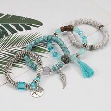 女士波西米亚风多层手链，饰有翅膀和菩提花珠子元素 - 白色 - 查看 5