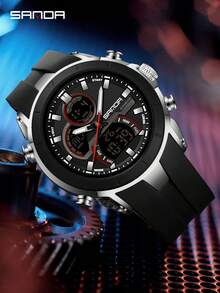 SANDA. SANDA 6279 Men's Quartz Electronic Watch, Large Dial, Calendar, Luminous, Waterproof, Outdoor Sports Digital Watch - Black and White - View 2