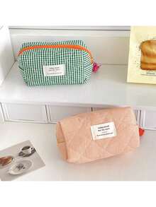 1pc 4-Color Plaid Cosmetic Bag, Portable Makeup And Toiletry Storage Pouch - Multicolor - View 8