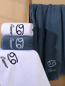 1pc Creative Twelve Constellation Embroidery Simple Solid Color Personalized Universal Towel Bath Towel, Soft And Absorbent. Adult Men And Women Daily Use At Home, Bathing, Swimming, Men And Women Wrapped In Pool Towels. Water Absorbing Soft Embroidered Couple Face Towel.