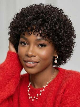 Women's Wig 10 Inch Curly Afro Wig Synthetic Wigs High Density Breathable Rose Net Cap For Party Role-Playing Parties &Cosplay Wig