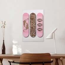 1 Piece Of Pink Leopard Print Skateboard Canvas Poster Art Print, Retro-Chic Print, Pink Cheetah And Leopard Kissing Skateboard, Girly Stockholm Style Aesthetic Wall Art Painting With Frame, Suitable For Contemporary Bedrooms, Bar Carts, Bathrooms, Living Rooms, Hotels, Apartments, Hallways, Studios, Studies, Home Office Decorations Can Be Hung Directly. - Nhiều màu - Xem 2