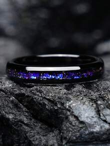 1枚4毫米星空系列星云太空黑色钨金戒指，男女通用结婚戒指，订婚或周年纪念礼物，送给丈夫或妻子 - 彩色 - 查看 11