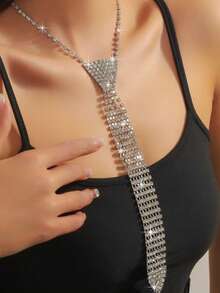 1pc Rhinestone Sparkling Tie, Fashion Arrow Shaped Tie For Wedding Dress - Silver - View 5