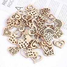 50片空心木质心形切片，乡村婚礼装饰，情人节生日派对激光切割木制工艺品