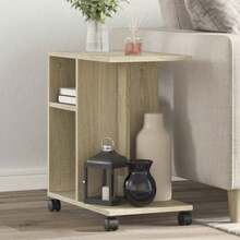 Side Table With Wheels Sonoma Oak 50x30x55 Cm Engineered Wood - Brown - View 2