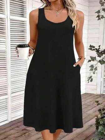 Plus Size Fashion Women's Sleeveless Round Neck Dress, New Arrival Spring/Summer/Autumn