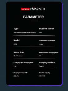 Auriculares deportivos inalámbricos Lenovo LP75 con micrófono, control de botones, indicador de batería LED, auriculares Bluetooth 5.4 TWS de alta fidelidad estéreo - Unitalla - Ver 10