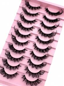 10Pairs Manga Lashes Faux Mink Eyelashes Cat Eye Eyelashes Natural Full False Eyelashes Volumized Eyelash Extension Travel Essentials Makeup Tools - 眼尾拉長款 - 查看 4