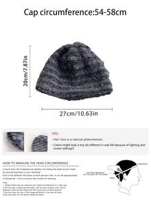 1pc Sequin Stripe Beanie Hat For Women, Fashionable Autumn/Winter Item, Wool Blend Retro Style Knit Cap, Versatile Petite Fit Textured Knit Hat, Streetwear Skateboard Dance Headwear - Multicolor - View 3