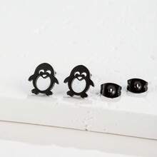 1 Pasang Anting Tusuk Wanita Bergaya dari Baja Antikarat Bentuk Penguin, Anting Tusuk Wanita yang Lucu - GED380 - View 10