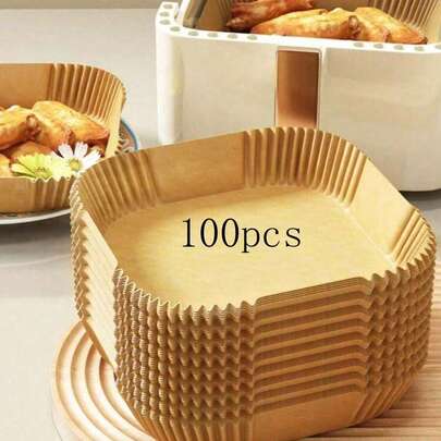 200pcs Square Disposable Air Fryer Paper, On Paper, Baking Tray Food Pad, Suitable For Gatherings, Festive Parties, Kitchen And Bakery (200/100/50/25pcs Can Also Be Selected)Paper Air Fryer Liner, Paper Basket Bowl, Baking Pan, Oven Accessories, Baking Tools, Kitchen Gadgets, Kitchen Accessories