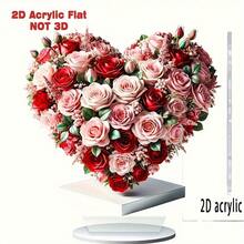 2D Floral Acrylic Decorative Piece - Elegant Red And Pink Roses, Romantic Love Theme Center Decor, Suitable For Mother's Day, Valentine's Day And Home Decor, Tabletop Decoration | Art Decor Piece | Acrylic Structure - Multicolor - View 2