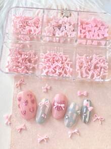 6格可爱粉色迷你蝴蝶结美甲装饰组合盒，打造少女美甲饰品DIY美甲用品 - 粉色 - 查看 1