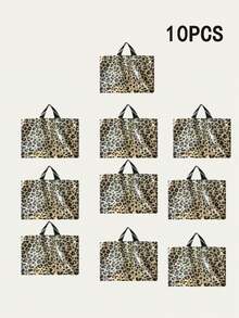 10个/50个装加厚塑料礼品手提袋，大容量便携礼品袋，豹纹高品质，尺寸：13.7 x 9.8 x 3.9英寸，适用于：服装店/礼品包装/日常购物/珠宝专卖店，简约图案大容量手提袋，适合：情人节、新年、婚礼、生日、派对礼物、感恩节、圣诞节 - 彩色 - 查看 9