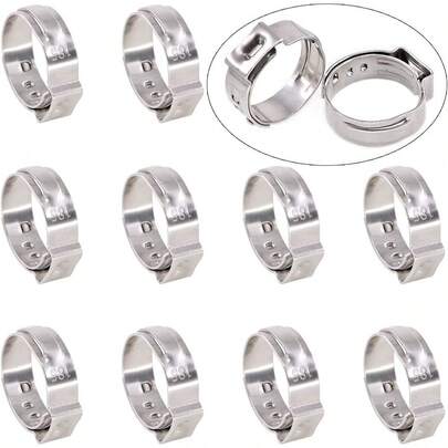 Swpeet 35 abrazaderas de manguera de acero inoxidable 304 de 15.3 a 18.5 mm, kit surtido de abrazaderas de manguera de crimpado, herramientas de ajuste de prensado, perfectas para automoción, línea de