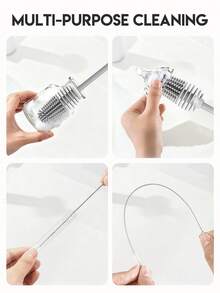 Silicone water bottle brush and straw cleaning set, with a long-handled silicone cup brush, suitable for cleaning narrow-neck containers, vacuum sports bottles, thermos cups, and glass cups - 淺灰色 - 查看 4