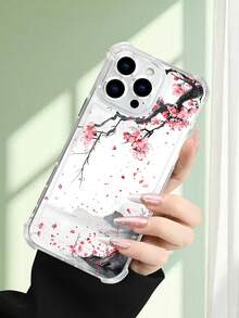 1 pieza Funda de teléfono con diseño de flores de ciruelo en estilo acuarela sobre fondo de paisaje montañoso, estilo artístico y tradicional, funda transparente resistente a golpes, ligera y con corte preciso, compatible con iPhone 17/16/15/14/13/12/11/XS/XR/X/PLUS/PRO/PROMAX, compatible con Galaxy A34/A35/A54/A55, Galaxy S20/S21/S22/S23/S24 Ultra/Plus, compatible con Moto/Galaxy/Redmi/Honor/OPPO, regalo de fiesta - transparente - Ver 3