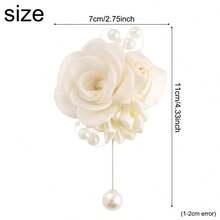 1枚男女通用优雅山茶花雏菊胸针，多种颜色可选，适合新郎、新娘、伴郎、伴娘、婚礼、正式派对、宴会、舞会装饰及情人节配饰 - 米色 - 查看 7