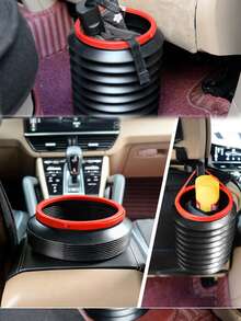 4L Foldable Car Trash Can, Waterproof And Leak-Proof. Car Hanging Expandable Storage Box With Hook And Loop Anti-Slip Multifunctional Garbage Can - Black - View 5