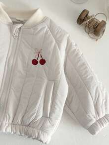 INS 女婴保暖冰淇淋蛋糕刺绣条纹棒球领外套，冬季