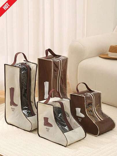 Boots Storage Bag, Long Boots And Short Boots Storage Shoe Bag, New Fashion Transparent Shoe Boot Dust Cover, Boot Bags For Women's Tall And Ankle Boots,Travel Home Non-Woven Boot Bag, Zippered Boot Covers With Carry Handles, Thickened Waterproof Portable Handheld Boot Storage Bag, Protective, Breathable, And Space-Saving - Ideal For Travel, Closet Organization, And Shoe Protection, Suitable For Flat Shoes, Ankle Boots And High Boots
