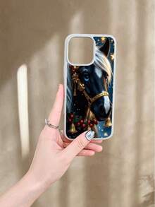 Funda de teléfono TPU con diseño de caballo navideño, protectora anti-golpes, estilo artístico, para mujeres y amantes de los animales, ideal para fiestas y regalos, compatible con iPhone X/X - Blanco - Ver 4