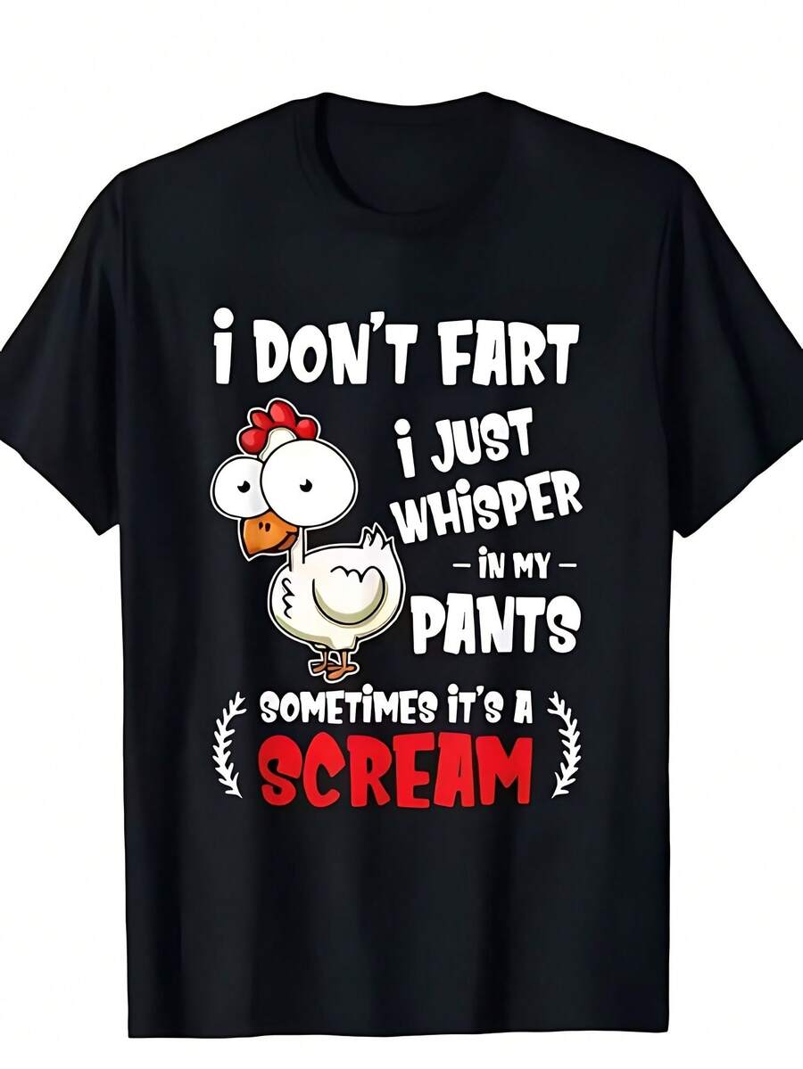 Men's PrintedI Don't Fart, I Just Whisper In My Pantst-Shirt, Comfortable Style, Street Fashion, Sporty, Breathable, Cool, Retro, Casual, Fun Wear, Perfect As A Holiday Gift - 黑色 - 查看 1