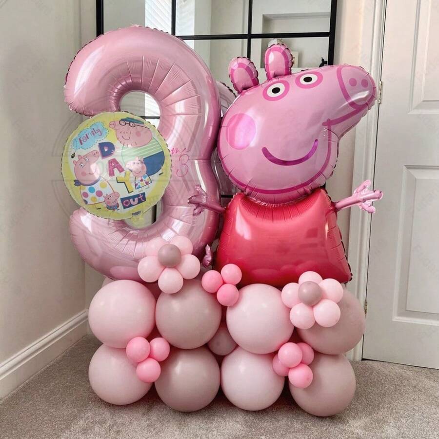 Hasbro Birthday Party Decoration, Pink Pig Aluminum Film Balloons Digital Birthday And First Birthday Party Decoration Family Gifts