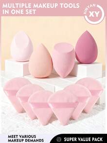 10件套粉色化妆工具套装 - 4个粉色美妆蛋 + 6个三角粉扑，柔软亲肤，干湿两用 - 粉色 - 查看 8