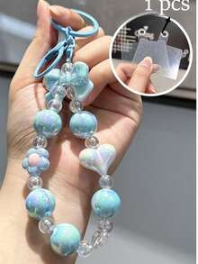 Keychain Bow Bead Dopamine Girl Car Keychain Heart Phone Hanging Chain Bag Decoration Pendant High Beauty