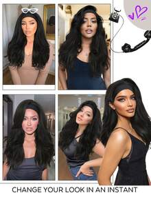 长款层次感波浪卷发 YAKI 发型，蓬松直发，黑色发箍，卷曲发尾，合成材质，无需胶水，佩戴方便，带发箍的半假发 - 彩色 - 查看 9