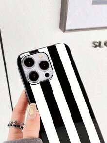 Classic Black & White Vertical Stripe Phone Case, Minimalist Glossy Black Phone Case, Compatible With 17 / 17 Air / 17 Pro / 17 Pro Max, 13, 15, 16 Pro Max, 16, 14, 15, 16 Plus, And Galaxy Protective ShellFOR-YOUR-BELOVED-PHONE Christmas Gifts Christmas Gifts - 1pc - 查看 6