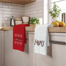 MEMNUN 2pcs Valentine's Day Red Heart & "I Love You" Pattern Kitchen Towels, 15.75*23.62in (40*60cm), Modern Microfiber Soft Absorbent Dish Towels, Hand Towels, Tea Towels, Ideal For Cleaning, Bathroom & Kitchen Decor, Home Decoration And Gifts - Multicolor - View 10