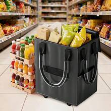Rolling Grocery Shopping Tote - Portable Large Capacity Wheel Bag For Market & Travel, Duffle Bag For Travel With Wheels, Bag With Wheels, Grocery Shopping Cart, Casual Design, Sturdy Construction, Reinforced Handles, Frequent Travelers, Home Shopper - 黑色 - 查看 7