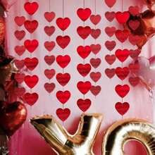 12/24 Pcs Red Heart Sequin Garland Banners Red Glitter Heart Hanging String Decoration Valentines Day DIY Hearts Garland Decoration For Wedding Valentine's Day Anniversary Party Home Decor - Red - View 9