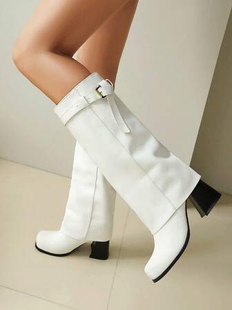 British Style Thick Heel Long Boots For Women, Fashion Versatile Pants Boots With Square Toe High Heel, Autumn/Winter