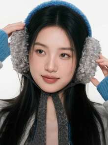 Protetores de ouvido de pelúcia para o inverno, femininos, à prova de vento e frio, ideais para ciclismo. Dobráveis e quentes, com alças de pelúcia fofas e em cores contrastantes azul e cinza. Resistentes ao frio e quentes, com alças macias e aconchegantes. Ideais para usar na cabeça.