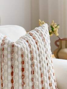 1个/2个橙色+驼色（不含枕芯）3D加厚条纹抱枕套，波西米亚农舍风雪尼尔抱枕套，中性色枕套，适用于沙发、床、卧室、餐厅、派对、装饰，适合春、秋、冬季 - 橘色+駝色+奶白 - 查看 5